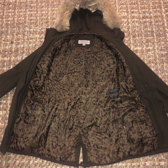 Marc New York Army Green Wool Jacket w/ Fur Hood - Sz 2 - Picture 13 of 14